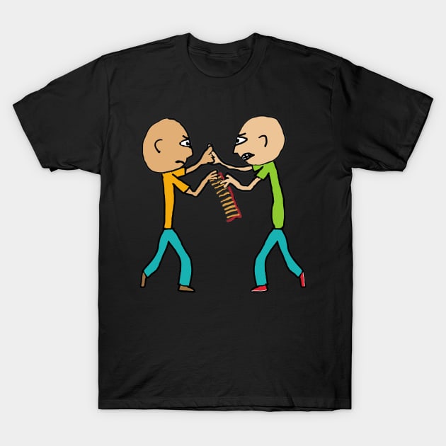 Two Bald Men Fighting Over A Comb T-Shirt by Mark Ewbie